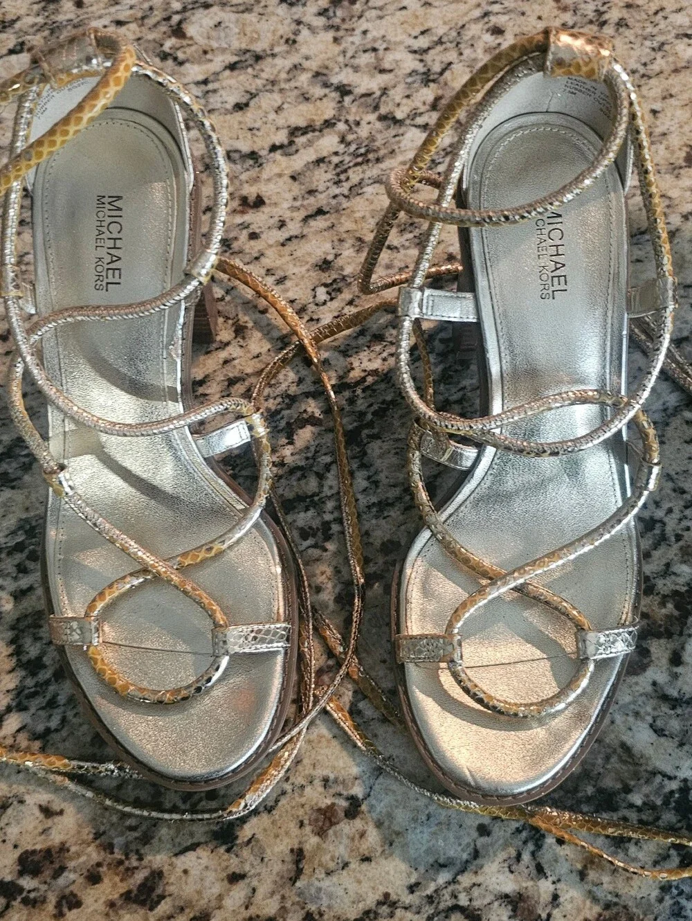 Michael Kors Vero Lug Platform Sandals in a metallic gold finish. Size 7.5